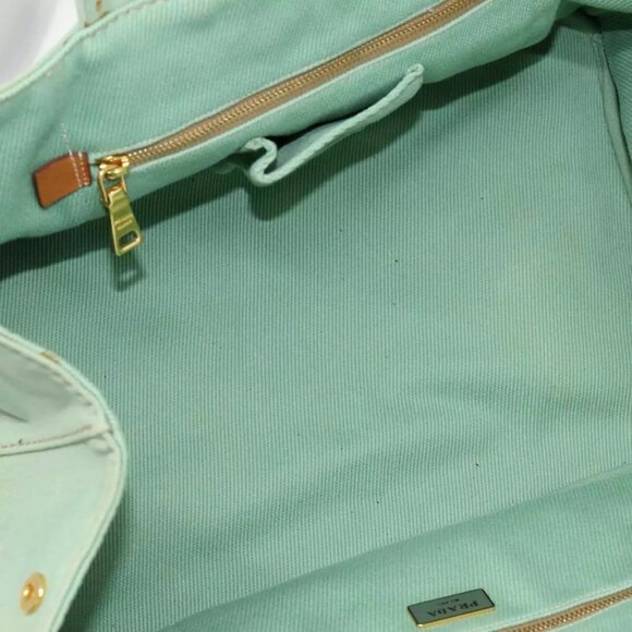 PRADA Canapa GM Hand Bag Canvas Gold Green Auth - Picture 8 of 16